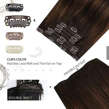 Moresoo Clip in Hair Extensions Real Human Hair Brown Balayage Clip in Extensions Human Hair Darkest Brown to Chestnut Brown Hair Extensions Clip in Human Hair Full Head 20Inch 7pcs 120g