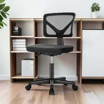 Sweetcrispy Office Computer Desk Chair, Ergonomic Low-Back Mesh Rolling Work Swivel Chairs with Wheels, Armless Comfortable Seat Lumbar Support for Home,Bedroom,Study,Student,Adults, Black