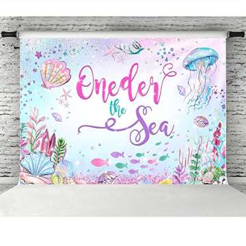 Lofaris Under The Sea First Birthday Backdrop Oneder The Sea Happy Birthday Background Ocean Theme Girls 1st Birthday Party Supplies Photo Booth Props 7x5ft