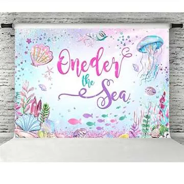 Lofaris Under The Sea First Birthday Backdrop Oneder The Sea Happy Birthday Background Ocean Theme Girls 1st Birthday Party Supplies Photo Booth Props 7x5ft