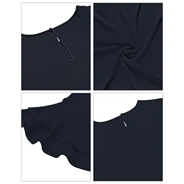 luvamia Women's Navy Blue Casual 3/4 Tiered Bell Sleeve Crewneck Loose Tops Blouses Shirt Size L