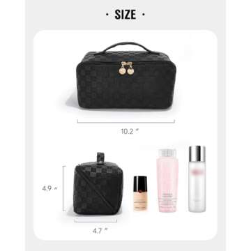 EACHY Travel Makeup Bag, Large Capacity Cosmetic Bags for Women, Waterproof Portable Open Flat Toiletry Bag Make up Bag with Divider and Handle, Gifts for Women (LD-Black, Large)