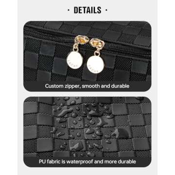 EACHY Travel Makeup Bag, Large Capacity Cosmetic Bags for Women, Waterproof Portable Open Flat Toiletry Bag Make up Bag with Divider and Handle, Gifts for Women (LD-Black, Large)