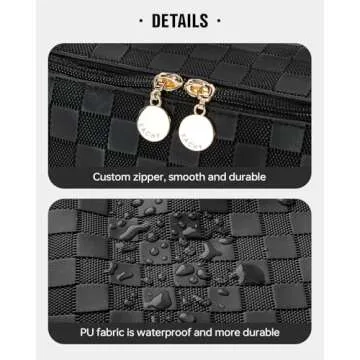 EACHY Travel Makeup Bag, Large Capacity Cosmetic Bags for Women, Waterproof Portable Open Flat Toiletry Bag Make up Bag with Divider and Handle, Gifts for Women (LD-Black, Large)