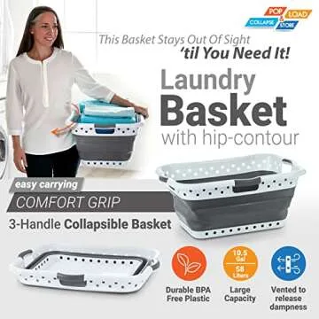 Pop Up Collapsible Laundry Basket - Sturdy & Space-Saving