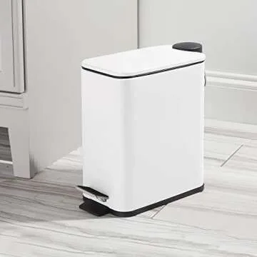 mDesign Slim Metal Rectangle 1.3 Gallon/5 Liter Trash Can with Step Pedal, Easy-Close Lid, Removable...
