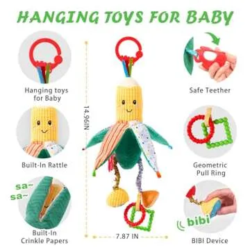 Jollybaby Baby Rattles Hanging Toys for Car Seat Crib Stroller Gym, Montessori Sensory Plush Vegetable Toys for Baby 0-3-6-12 Months with Ring Bell Crinkle and Teether, Newborn