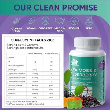 BIO VITALICA Sea Moss Gummies Elderberry BioVitalica - Vitamin C D + Zinc - Irish Seamoss Vegan Gumm...