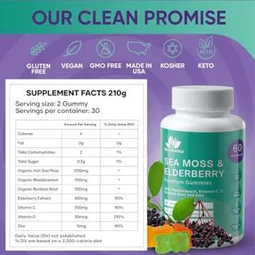 BIO VITALICA Sea Moss Gummies Elderberry BioVitalica - Vitamin C D + Zinc - Irish Seamoss Vegan Gumm...