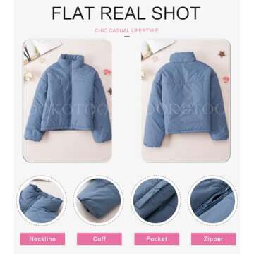 Dokotoo Winter Coats for Women Fashion Full Zipper Front Puffer Jacket Oversized Baggy Drop Shoulder Long Sleeve High Neck Quilted Padded Jackets Warm Windbreaker Outwear with Pockets Blue M