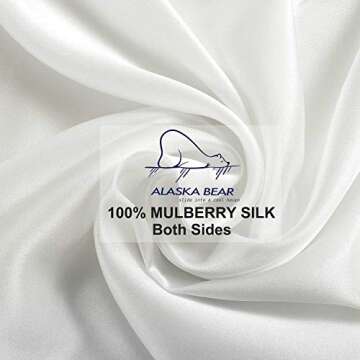 ALASKA BEAR Silk Pillowcase for Hair and Skin, Grade 6A 100% Mulberry Silk Pillow Cases King Size for Bliss Sleep with Random Color Scrunchy Set Better Than Poly Satin, 1pc, Natural Ivory White