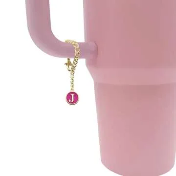 Tovly 6PCS Straw Cover Cap Stanley Cup Accessories Initial Personalized Letter Charms Reusable 10mm Flower Silicone Straw Tips Lids Protectors Stanley 30&40 Oz Tumblers (3PCS Letter J+3PCS Flower)