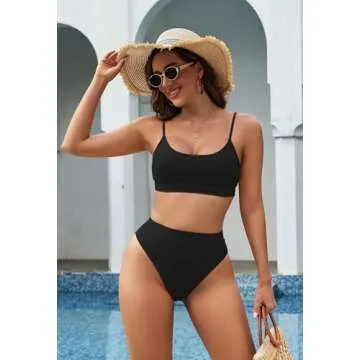 Pink Queen Women's High Cut High Waisted Cheeky Two Piece Swimwear M Black