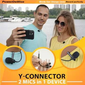 PowerDeWise Professional Grade 2 Lavalier Clip-On Microphones Set for Dual Interview - Double Lav Lapel Microphone - Use for iPhone Phone Camera - Video Recording Noise Cancelling 3.5mm Mic