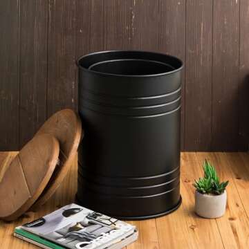 Glitzhome Rustic End Table Set of 2, Farmhouse Galvanized Metal Barrel Ottoman Storage Stool with Ro...