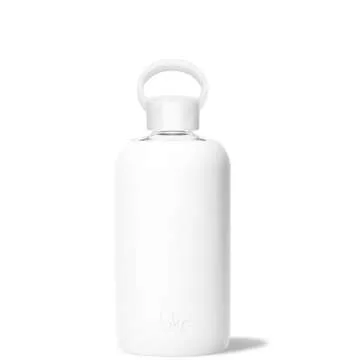 bkr - Big Smooth - Reusable Glass Water Bottle - Leakproof, Durable, Workout & Travel Friendly, Carrying Loop - Dishwasher Safe - Removable Silicone Sleeve - BPA Free - 1L (32 oz) - Winter