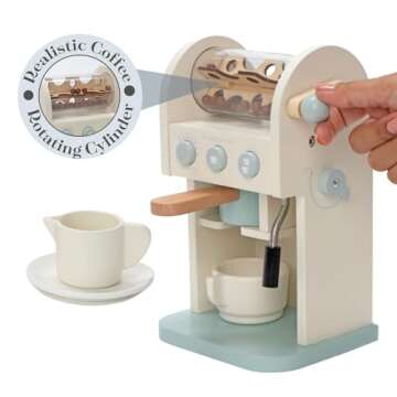 Toy Coffee Maker for Kids - Wooden Coffee Maker Toy for Imaginative Play - Kids Coffee Maker Playset...