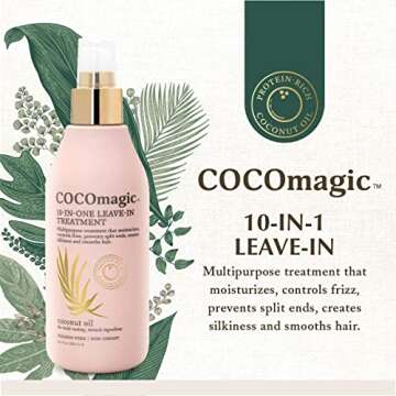 Cocomagic 10-in-1 Leave-in Hair Treatment with Coconut Oil | Hydrate, Detangle, Prevent Frizz | Smooths, Creates Silkiness | Gentle for All Hair Types | Paraben Free, Cruelty Free, Made in USA (8 oz)