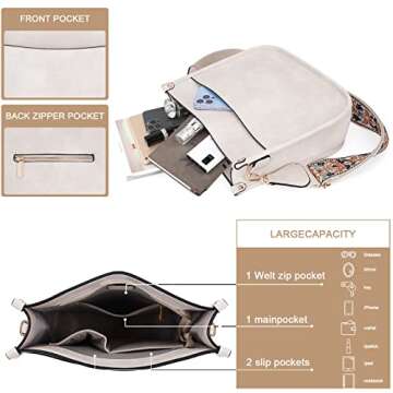 HKCLUF Crossbody Bags for Women Trendy Vegan Leather Hobo Handbags With 2 Adjustable Guitar Strap Crossbody Bucket Purse for Women(White)