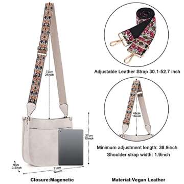 HKCLUF Crossbody Bags for Women Trendy Vegan Leather Hobo Handbags With 2 Adjustable Guitar Strap Crossbody Bucket Purse for Women(White)