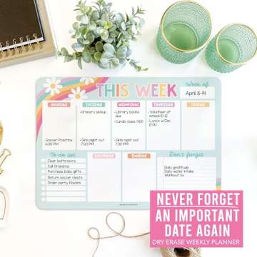 Hadley Designs Retro Magnetic Weekly Calendar for Fridge, Dry Erase Board for Fridge, Magnetic Weekl...