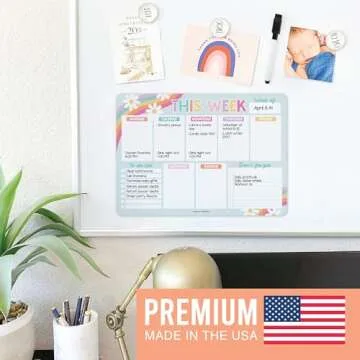 Hadley Designs Retro Magnetic Weekly Calendar for Fridge, Dry Erase Board for Fridge, Magnetic Weekly Planner and Whiteboard for Fridge, Schedule Board