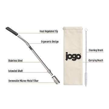 JoGo - The Original Coffee and Tea Brewing Straw - Portable Coffee Maker - Stainless Steel Single Serve Strainer - Filter Function for Hot & Cold Brew - Yerba Mate Straw for Loose Leaf Teas & Coffee