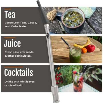 JoGo - The Original Coffee and Tea Brewing Straw - Portable Coffee Maker - Stainless Steel Single Serve Strainer - Filter Function for Hot & Cold Brew - Yerba Mate Straw for Loose Leaf Teas & Coffee
