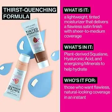 wet n wild Bare Focus Tinted Hydrator Matte Finish, Deep | Oil-Free | Moisturizing Makeup | Hyaluronic Acid | Sheer To Medium Coverage