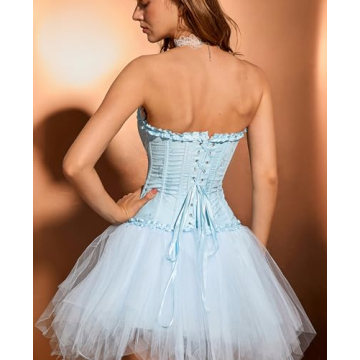 Azure Blue Corset Top - Women's Lace Up Waist Cincher