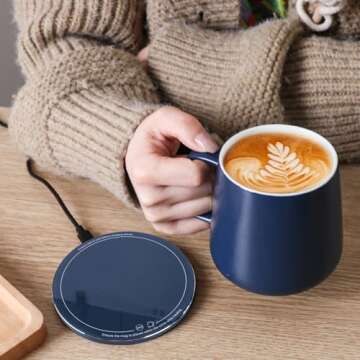 APEKX 2024 Upgraded Self-Heating Ceramic Mug - Stable 130°F Temperature, 15W Wireless Phone Chargin...