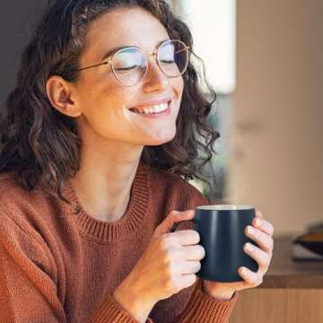 APEKX 2024 Upgraded Self-Heating Ceramic Mug - Stable 130°F Temperature, 15W Wireless Phone Charging, 12.8 fl oz Capacity - USB-C Enabled. (Deep Navy)