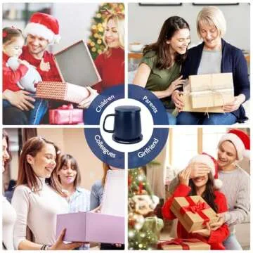 APEKX 2024 Upgraded Self-Heating Ceramic Mug - Stable 130°F Temperature, 15W Wireless Phone Charging, 12.8 fl oz Capacity - USB-C Enabled. (Deep Navy)