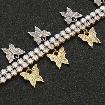 Jacruces Butterfly Necklace Tennis Chain Butterfly Choker Bling Iced CZ Butterfly Necklace Silver Women (16, 3mm-Silver)