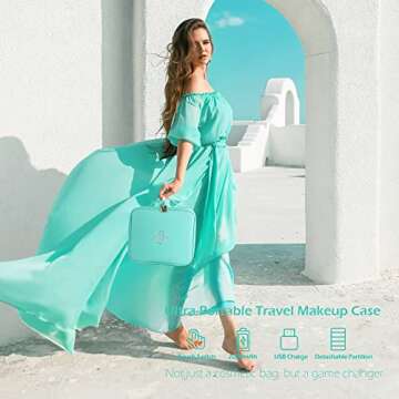 MOMIRA Travel Makeup Bag Cosmetic Bag Makeup Organizer Bag with Large Lighted Mirror 3 Color Scenarios Adjustable Brightness, Waterproof Makeup Travel Case, Large Makeup Train Case Toiletry Gift