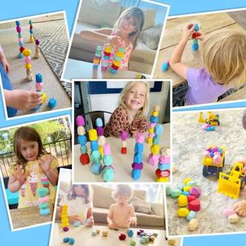 IGIVI Montessori Toys Rainbow Wooden Stacking Toys for Toddlers 1-3, 42 Natural Wood Blocks, Early Learning Sensory Toys for Toddlers, Birthday Gifts Toys for 2-4 Year Old Boys & Girls