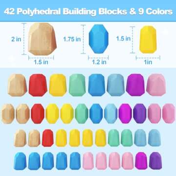 IGIVI Montessori Toys Rainbow Wooden Stacking Toys for Toddlers 1-3, 42 Natural Wood Blocks, Early Learning Sensory Toys for Toddlers, Birthday Gifts Toys for 2-4 Year Old Boys & Girls