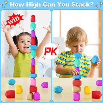 IGIVI Montessori Toys Rainbow Wooden Stacking Toys for Toddlers 1-3, 42 Natural Wood Blocks, Early Learning Sensory Toys for Toddlers, Birthday Gifts Toys for 2-4 Year Old Boys & Girls