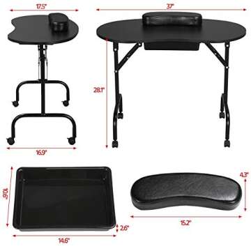 Yaheetech 37-inch Foldable Manicure Table Nail Desk Workstation w/Carrying Case/Wheels for Spa Beaut...
