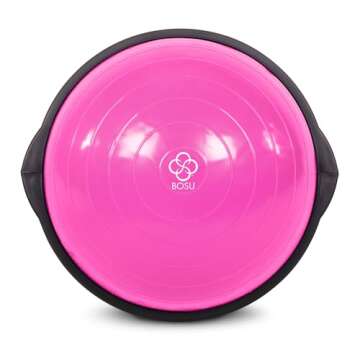 Bosu 20 Inch Dynamic Non-Slip Travel Size Home Gym Balance Ball Pod Trainer for Strength and Flexibility with 6 Rubber Feet and Hand Pump, Pink