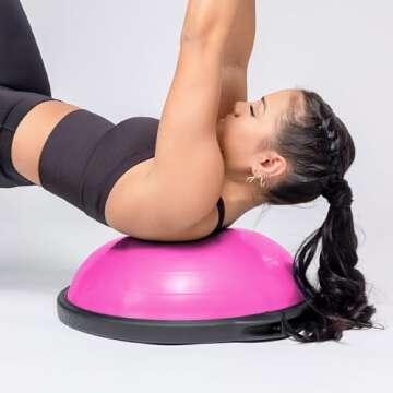 Bosu 20 Inch Dynamic Non-Slip Travel Size Home Gym Balance Ball Pod Trainer for Strength and Flexibility with 6 Rubber Feet and Hand Pump, Pink