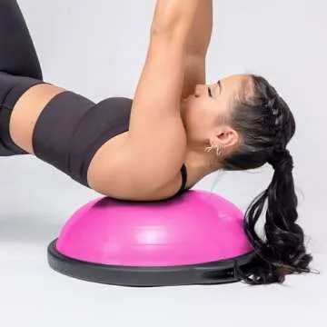 Bosu 20 Inch Dynamic Non-Slip Travel Size Home Gym Balance Ball Pod Trainer for Strength and Flexibility with 6 Rubber Feet and Hand Pump, Pink