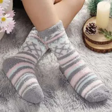Free Yoka Fuzzy Socks for Women Soft Fluffy Winter Cozy Slipper Socks Cute Plush Warm Home Sleep Socks for Christmas Valentine's Day Pink Heart 6 Pairs