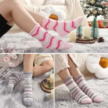 Free Yoka Fuzzy Socks for Women Soft Fluffy Winter Cozy Slipper Socks Cute Plush Warm Home Sleep Socks for Christmas Valentine's Day Pink Heart 6 Pairs