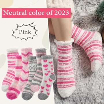 Free Yoka Fuzzy Socks for Women Soft Fluffy Winter Cozy Slipper Socks Cute Plush Warm Home Sleep Socks for Christmas Valentine's Day Pink Heart 6 Pairs