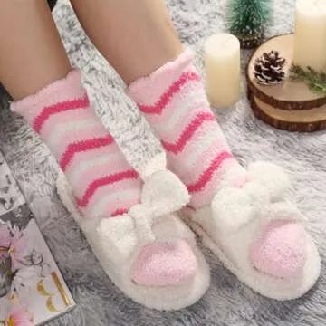 Free Yoka Fuzzy Socks for Women Soft Fluffy Winter Cozy Slipper Socks Cute Plush Warm Home Sleep Socks for Christmas Valentine's Day Pink Heart 6 Pairs