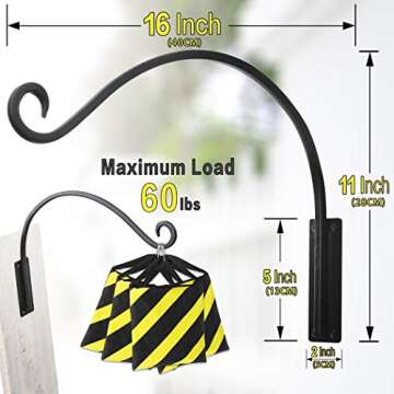 Qiang Ni Heavy-Duty Plant Hanger Outdoor: 16-Inch Hanging Plant Hooks for Outside Baskets - 2 Pieces Wall Mount Plant Bracket for Bird Feeder