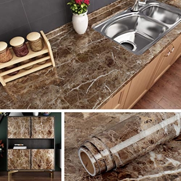 Livelynine Brown Marble Contact Paper - Waterproof, Peel & Stick Countertop Cover
