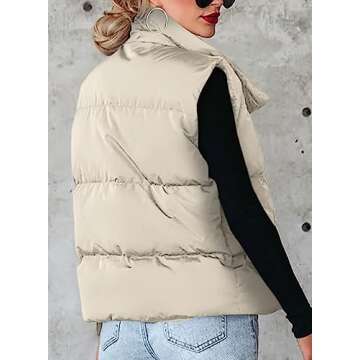 Dokotoo Womens Apricot Puffer Vest Lightweight Warm Padded Gilet Casual Zip Quilted Vest Sleeveless Outerwear Jacket Winter Coats for Women Quilted Vest with Pockets Large
