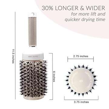 Mr Big Hair Brush, Extra Long and Wide Round Hair Brush for Blow Drying, 6 inch, Boar Bristles, Ionic Thermal Barrel, Adds Volume and Eliminates Frizz, Unique 3.75 inch Wide, Salon Quality
